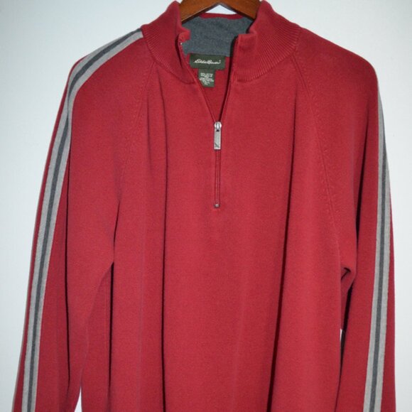 Eddie Bauer Men’s Sweater XL Tall 3/4 Zip Red Gray - Picture 1 of 6